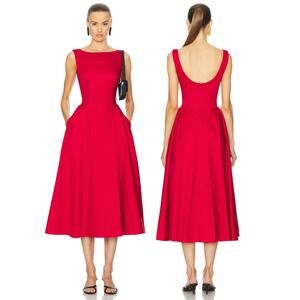Helsa Stretch Cotton Sateen Midi Dress Formal Party Cocktail Evening Holidays M